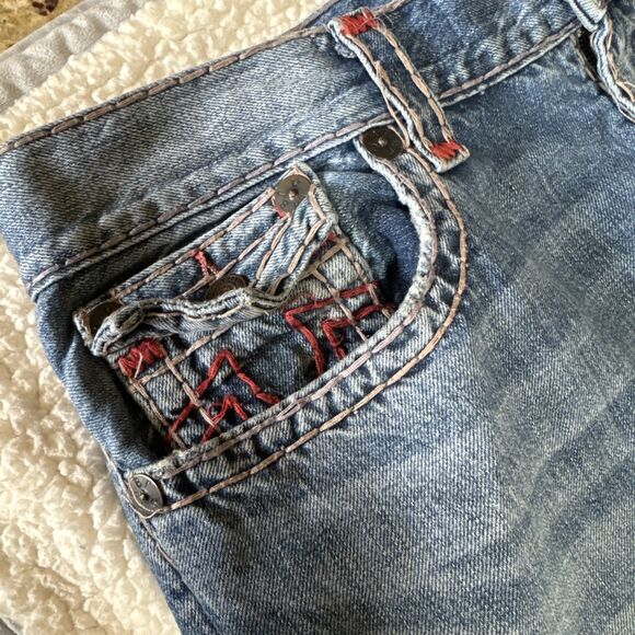 True Religion Men's Ricky Relaxed Straight Jeans Size 40 DistressedRed Stitching - Picture 4 of 11